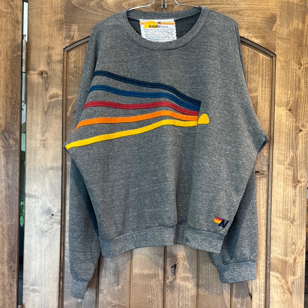Aviator Nation Gray Sweatshirt with Multicolor Stripes excellent condition